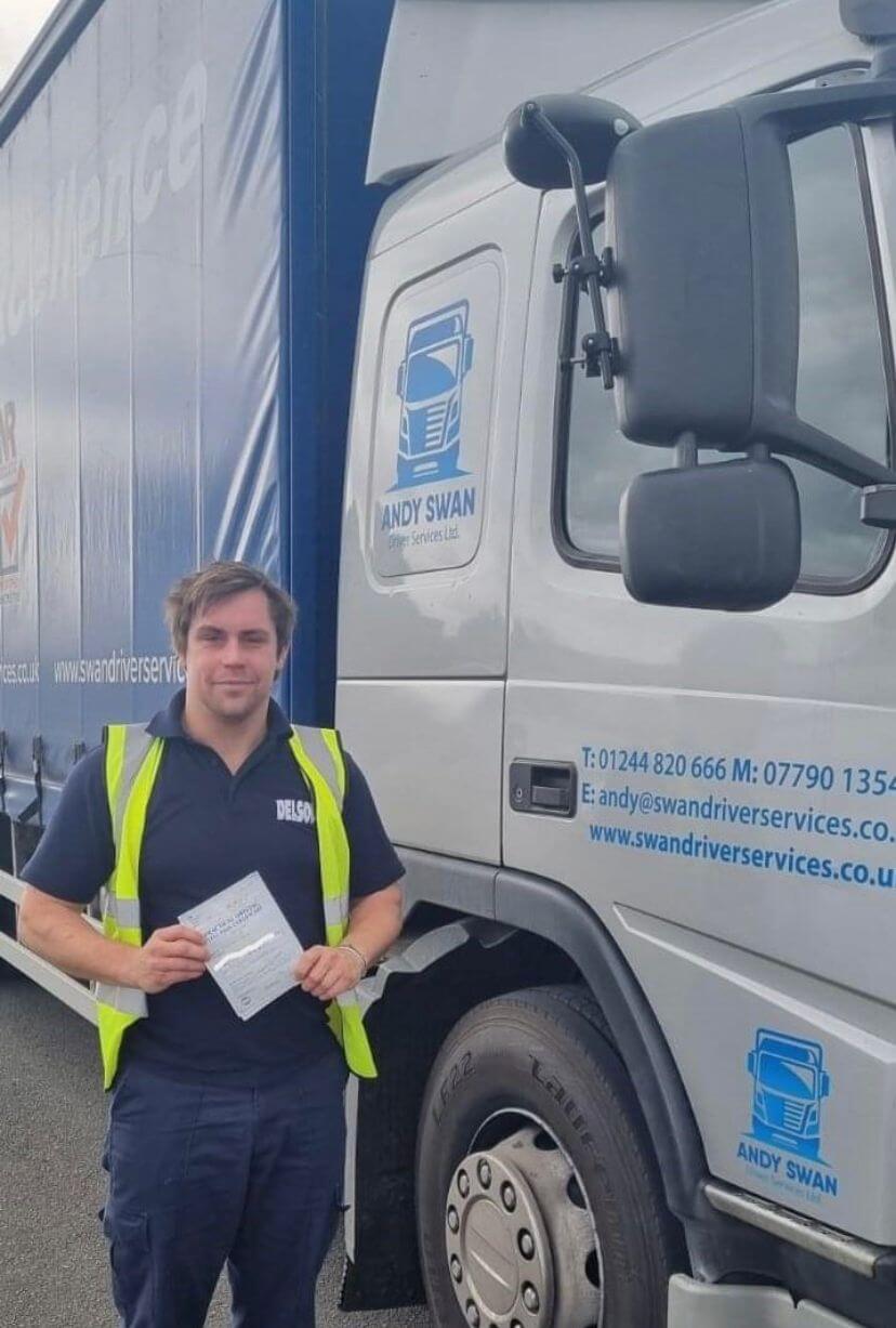 image of a pupil passing his hgv training with andy swan hgv training chester